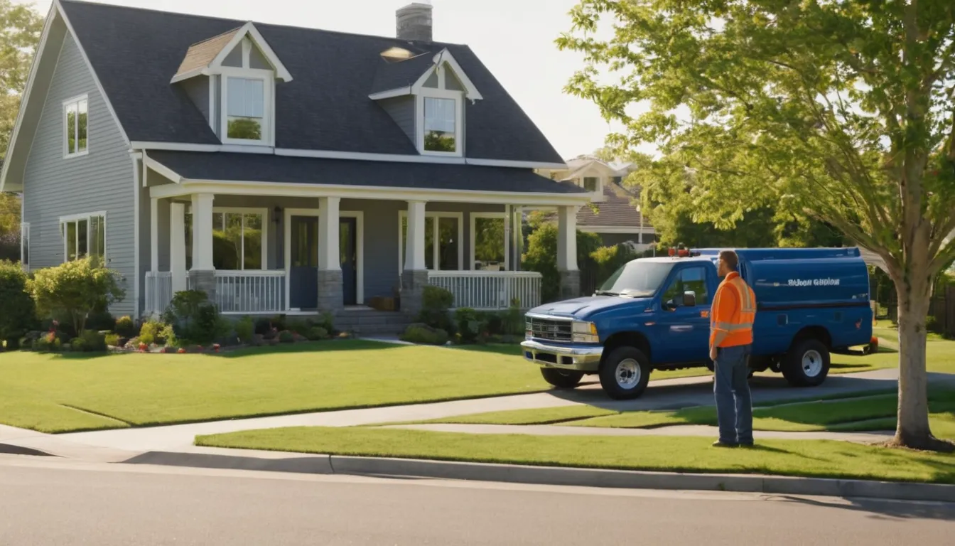 A friendly septic provider talking with a homeowner beside a house in Detroit